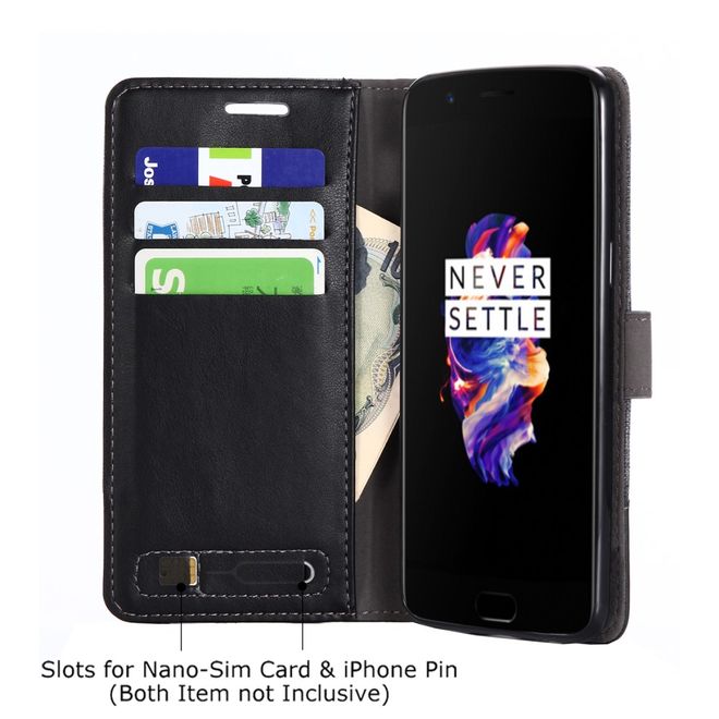 Muxma - OnePlus 5 Handy Hülle - zweifarbiges Bookcover - mit Standfunktion - schwarz