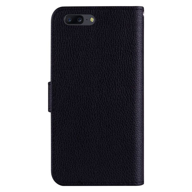 OnePlus 5 Handy Cover - Hülle aus Leder - mit Standfunktion und Litchitextur - schwarz