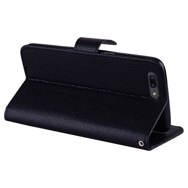 OnePlus 5 Handy Cover - Hülle aus Leder - mit Standfunktion und Litchitextur - schwarz