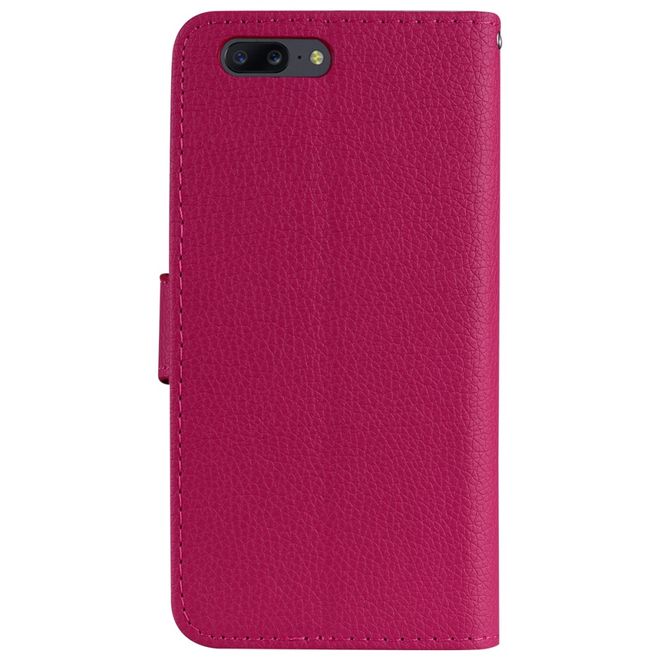 OnePlus 5 Handy Cover - Hülle aus Leder - mit Standfunktion und Litchitextur - rosa