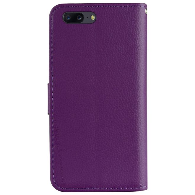 OnePlus 5 Handy Cover - Hülle aus Leder - mit Standfunktion und Litchitextur - purpur