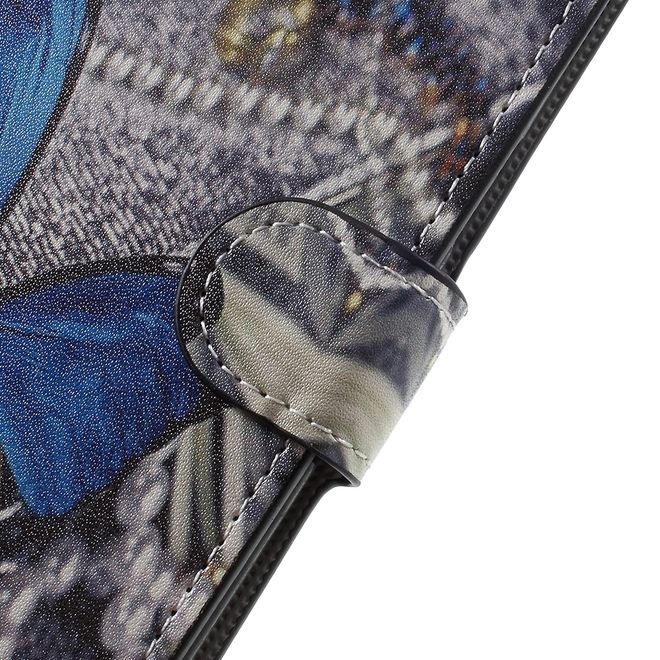 OnePlus 5 Handyhülle - Cover aus Leder - mit Standfunktion - wunderschöner, blauer Schmetterling