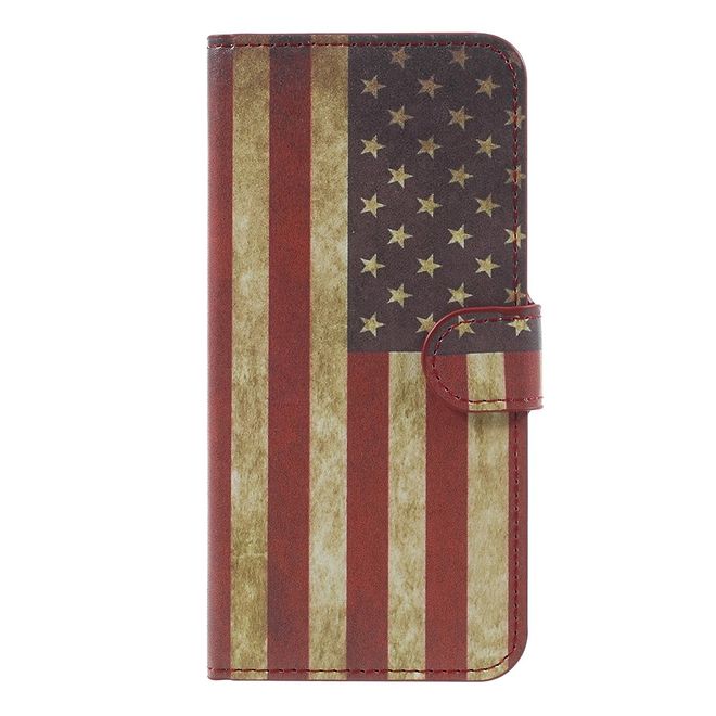 OnePlus 5 Handyhülle - Cover aus Leder - mit Standfunktion - USA Flagge im Retrolook