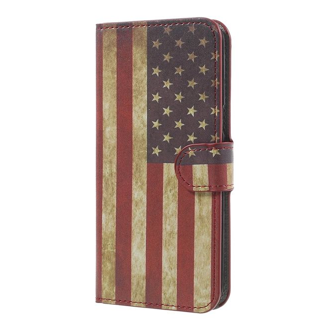 OnePlus 5 Handyhülle - Cover aus Leder - mit Standfunktion - USA Flagge im Retrolook