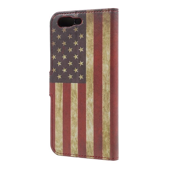 OnePlus 5 Handyhülle - Cover aus Leder - mit Standfunktion - USA Flagge im Retrolook