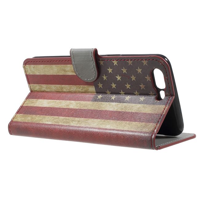 OnePlus 5 Handyhülle - Cover aus Leder - mit Standfunktion - USA Flagge im Retrolook