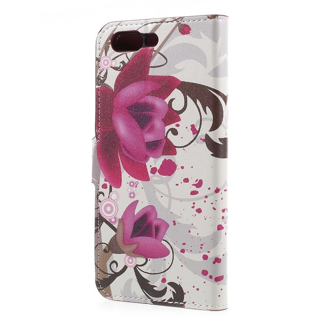 OnePlus 5 Handyhülle - Cover aus Leder - mit Standfunktion - rosa Blumen