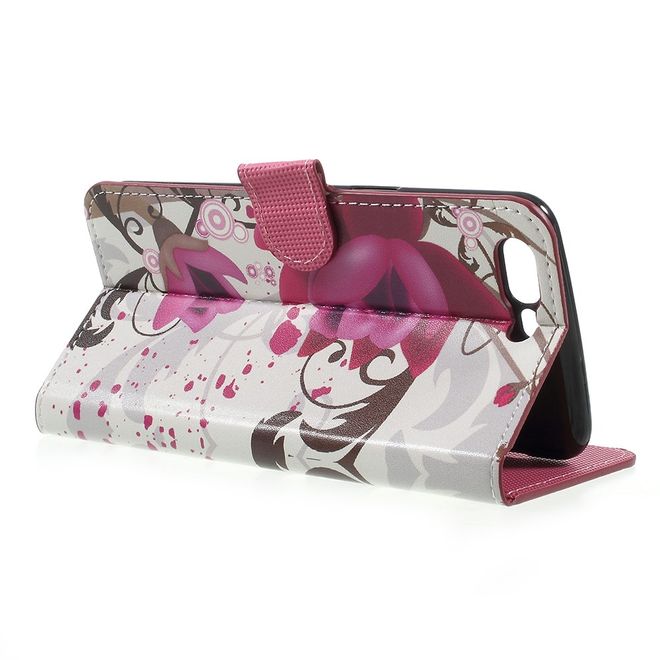 OnePlus 5 Handyhülle - Cover aus Leder - mit Standfunktion - rosa Blumen