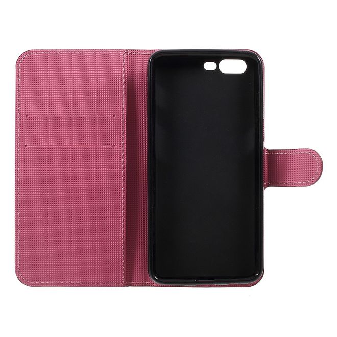 OnePlus 5 Handyhülle - Cover aus Leder - mit Standfunktion - rosa Blumen