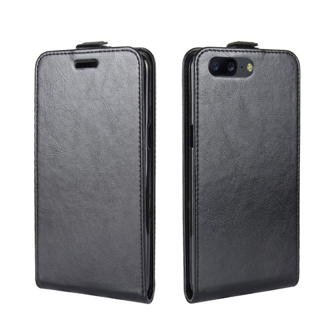 OnePlus 5 Handy Case - Crazy Horse Leder Hülle - vertikal - mit Visitenkartenfach - schwarz