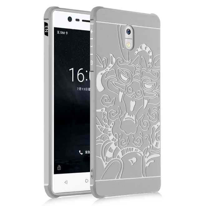 Nokia 3 Handy Hülle - robustes TPU Softcase - Drache - weiss