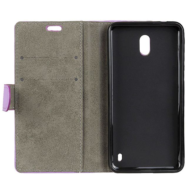 Nokia 2 Handyhülle - Case aus Leder - mit Magnetverschluss und Standfunktion - purpur
