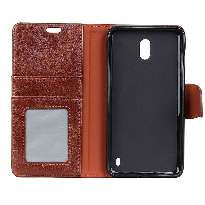 Nokia 2 Handy Case - Hülle aus echtem Spaltleder - mit Standfunktion - braun
