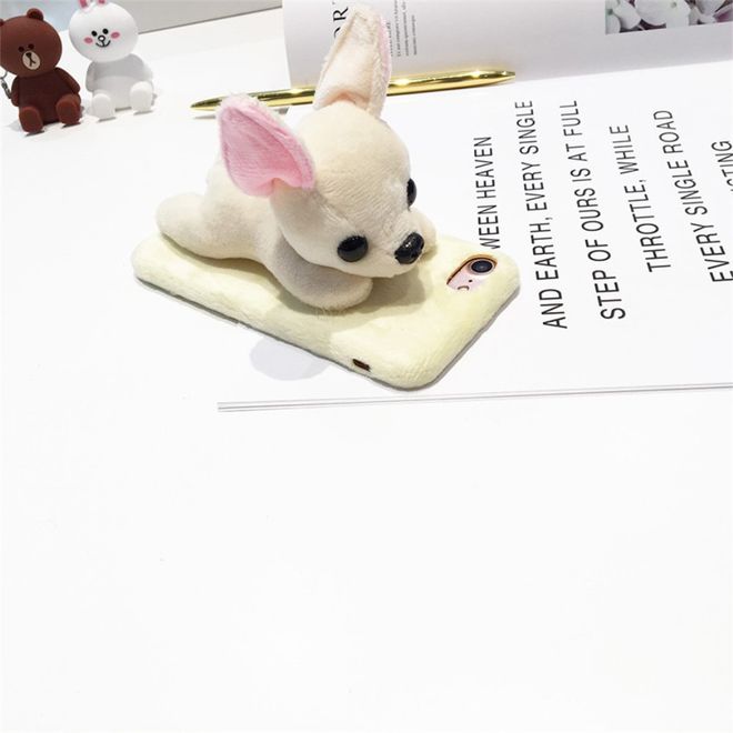 iPhone SE (2022) / SE (2020) / 8 / 7 Phone Case - TPU Softcase - with cute 3D plush toy - Chihuahua - beige