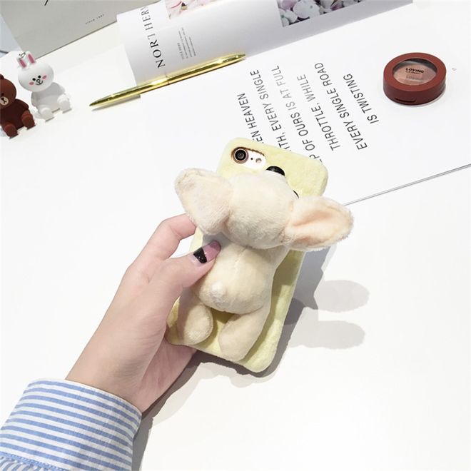 iPhone SE (2022) / SE (2020) / 8 / 7 Phone Case - TPU Softcase - with cute 3D plush toy - Chihuahua - beige