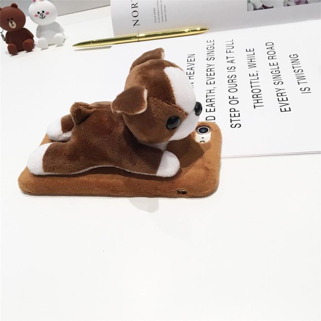 Coque pour iPhone SE (2022) / SE (2020) / 8 / 7 - Coque souple en TPU - avec une adorable peluche 3D - Bouledogue - marron