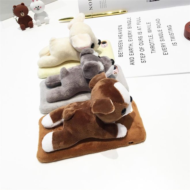 Coque pour iPhone SE (2022) / SE (2020) / 8 / 7 - Coque souple en TPU - avec une adorable peluche 3D - Bouledogue - marron