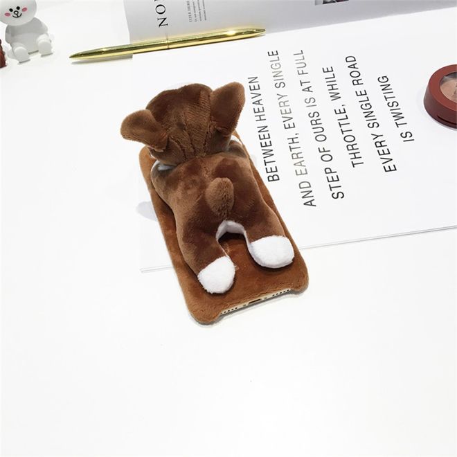 Coque pour iPhone SE (2022) / SE (2020) / 8 / 7 - Coque souple en TPU - avec une adorable peluche 3D - Bouledogue - marron