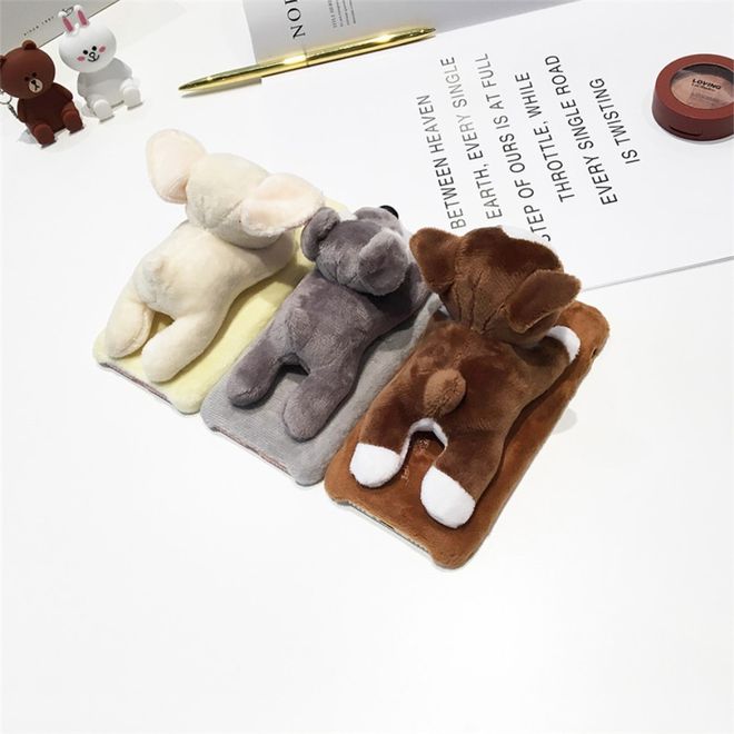 Coque pour iPhone SE (2022) / SE (2020) / 8 / 7 - Coque souple en TPU - avec une adorable peluche 3D - Bouledogue - marron