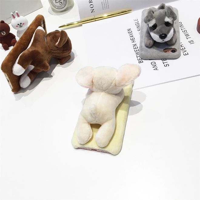 Coque pour iPhone SE (2022) / SE (2020) / 8 / 7 - Coque souple en TPU - avec une adorable peluche 3D - Bouledogue - marron