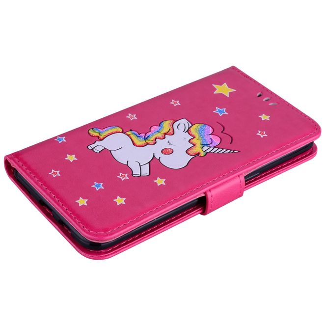 OnePlus 5 Handy Hülle - Cover aus Leder - mit Standfunktion - süsses Einhorn - rosa