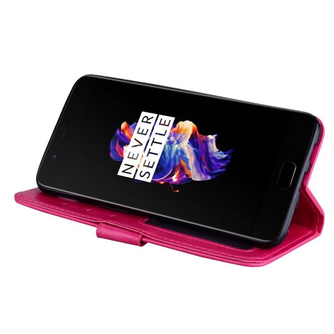 OnePlus 5 Handy Hülle - Cover aus Leder - mit Standfunktion - süsses Einhorn - rosa