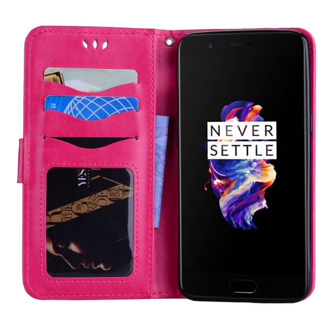 OnePlus 5 Handy Hülle - Cover aus Leder - mit Standfunktion - süsses Einhorn - rosa