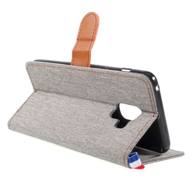 Samsung Galaxy A8+ (2018) Handyhülle - Bookcover - mit Visitenkartenfach - grau