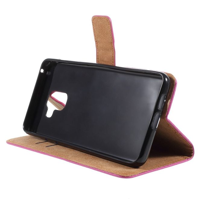 Samsung Galaxy A8+ (2018) Handy Hülle - Leder Bookcover mit Standfunktion - rosa