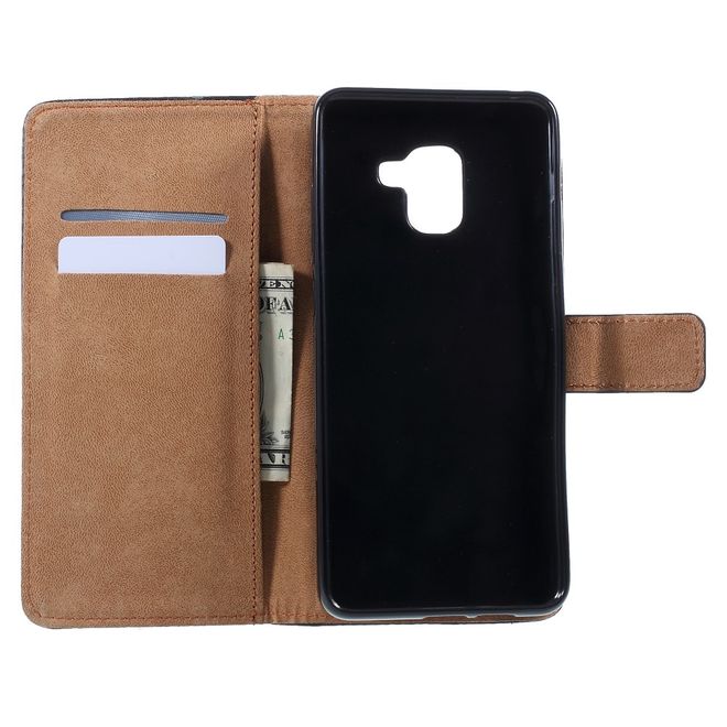 Samsung Galaxy A8+ (2018) Handy Hülle - Leder Bookcover mit Standfunktion - rosa