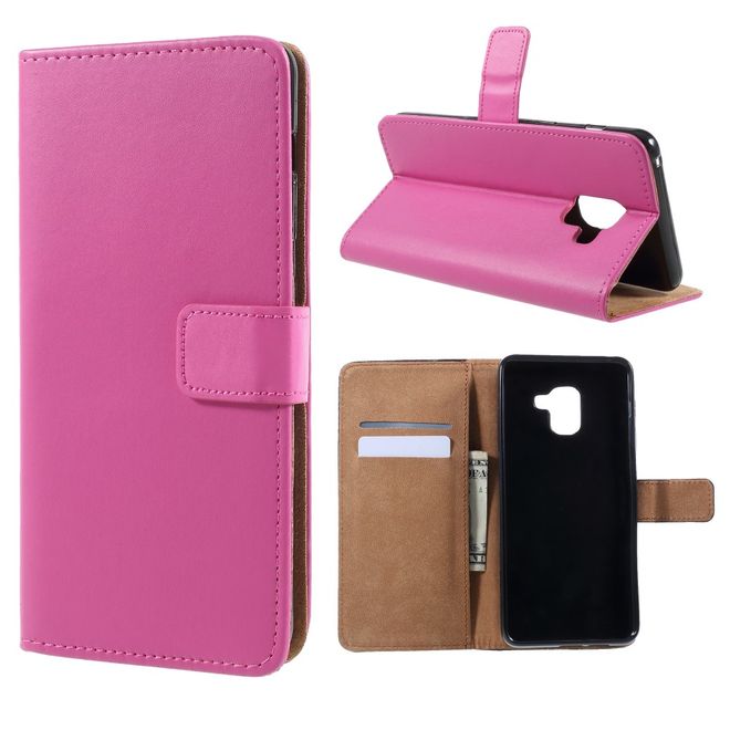 Samsung Galaxy A8+ (2018) Handy Hülle - Leder Bookcover mit Standfunktion - rosa