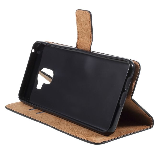Samsung Galaxy A8+ (2018) Handy Hülle - Leder Bookcover mit Standfunktion - schwarz