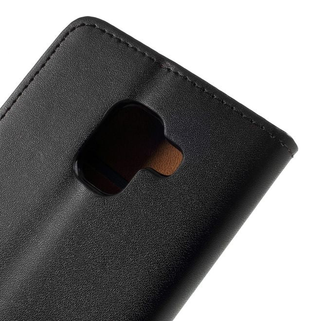 Samsung Galaxy A8+ (2018) Handy Hülle - Leder Bookcover mit Standfunktion - schwarz