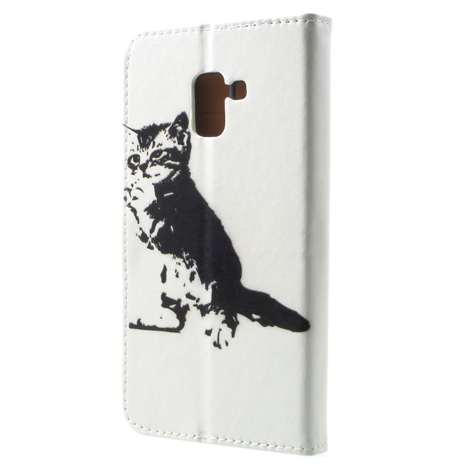 Samsung Galaxy A8+ (2018) Handy Hülle - Bookcover aus Leder - schwarz-weisse Katze