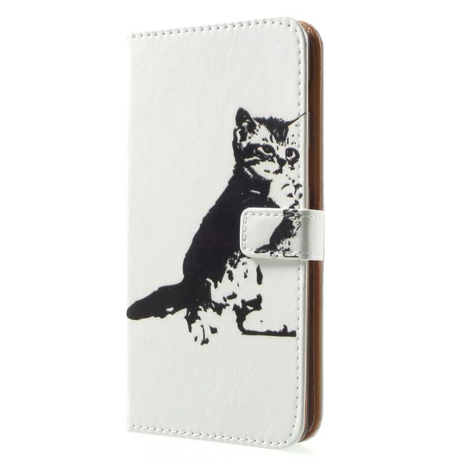 Samsung Galaxy A8+ (2018) Handy Hülle - Bookcover aus Leder - schwarz-weisse Katze