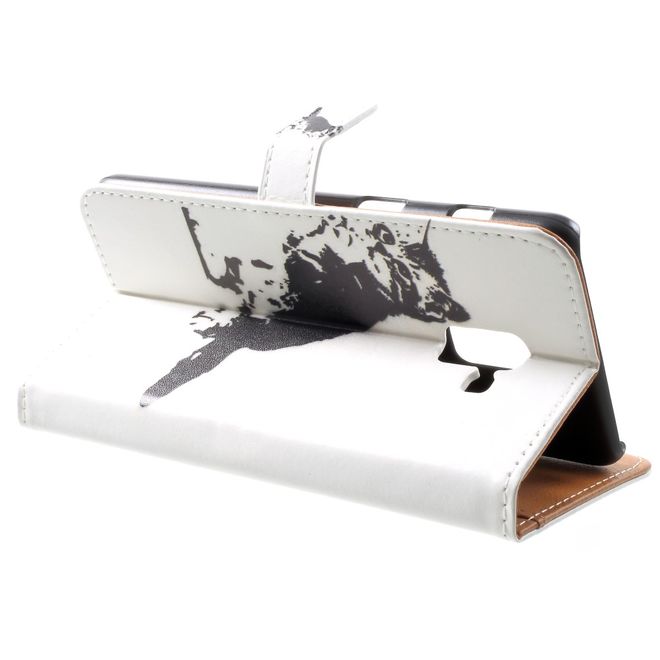 Samsung Galaxy A8+ (2018) Handy Hülle - Bookcover aus Leder - schwarz-weisse Katze