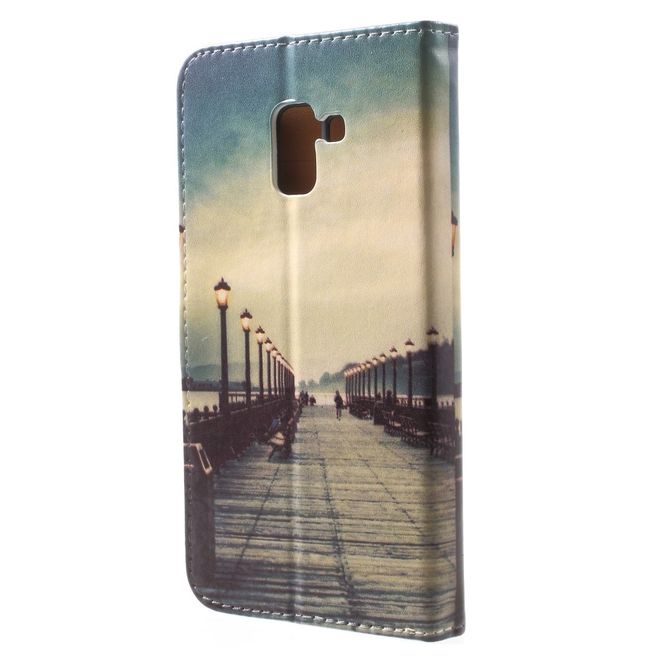 Samsung Galaxy A8+ (2018) Handy Hülle - Bookcover aus Leder - Dock bei Sonnenuntergang