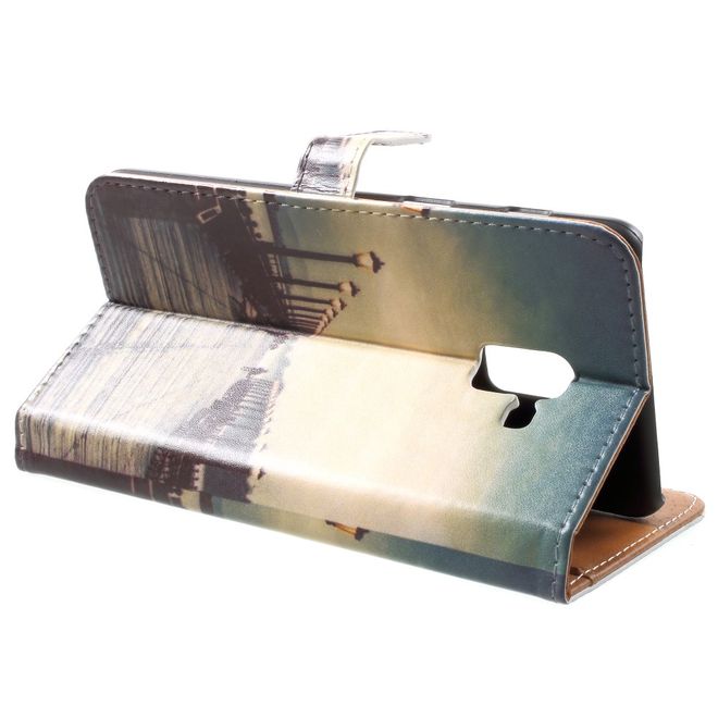 Samsung Galaxy A8+ (2018) Handy Hülle - Bookcover aus Leder - Dock bei Sonnenuntergang