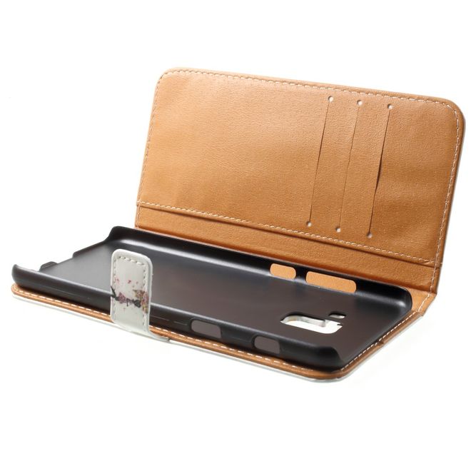 Samsung Galaxy A8+ (2018) Handy Hülle - Bookcover aus Leder - Blumenmädchen mit Schirm