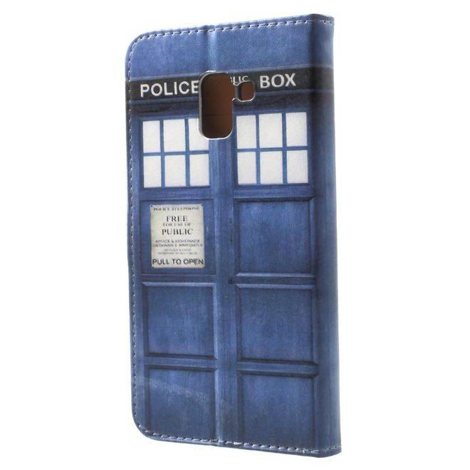 Samsung Galaxy A8+ (2018) Handy Hülle - Bookcover aus Leder - blaue Polizei Box