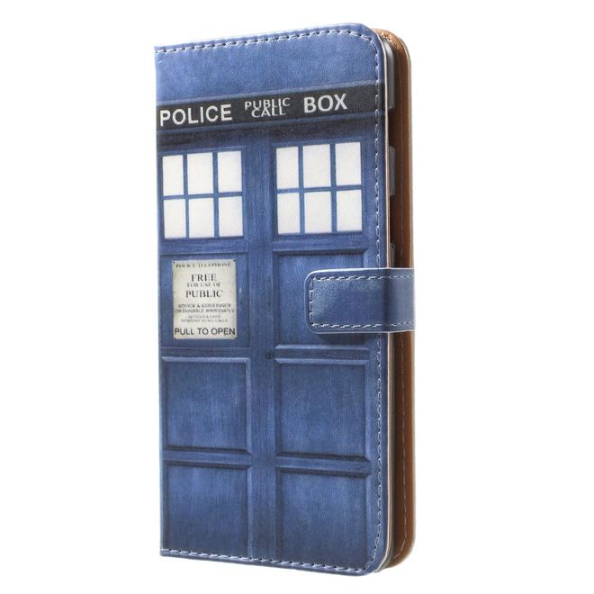 Samsung Galaxy A8+ (2018) Handy Hülle - Bookcover aus Leder - blaue Polizei Box