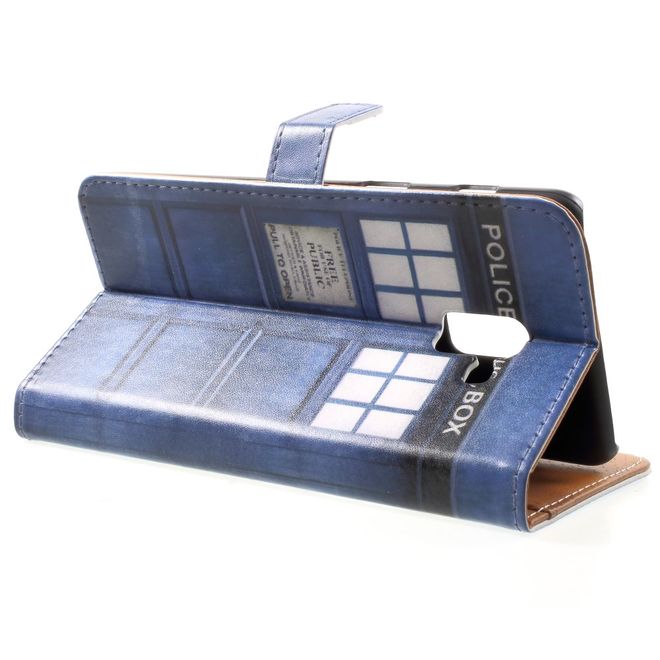 Samsung Galaxy A8+ (2018) Handy Hülle - Bookcover aus Leder - blaue Polizei Box