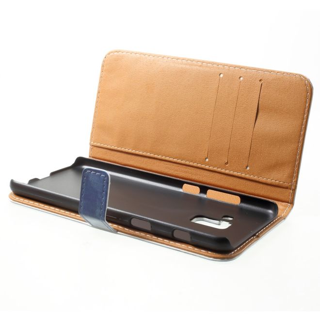 Samsung Galaxy A8+ (2018) Handy Hülle - Bookcover aus Leder - blaue Polizei Box