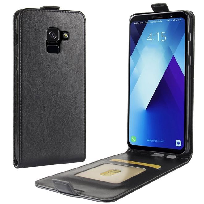 Samsung Galaxy A8+ (2018) Hülle - Crazy Horse Handy Flipcover - mit Magnetverschluss - schwarz