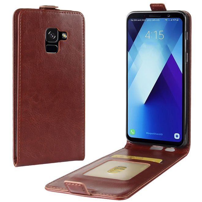 Samsung Galaxy A8+ (2018) Hülle - Crazy Horse Handy Flipcover - mit Magnetverschluss - braun
