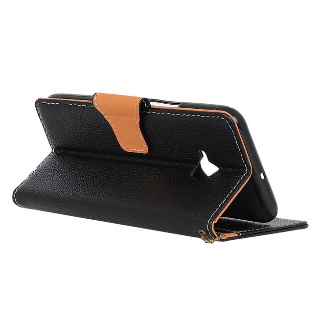 HTC U11 Life Handy Cover - Hülle aus Echtleder - mit Litchitextur und Standfunktion - schwarz