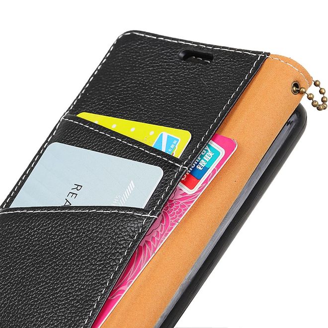 HTC U11 Life Handy Cover - Hülle aus Echtleder - mit Litchitextur und Standfunktion - schwarz