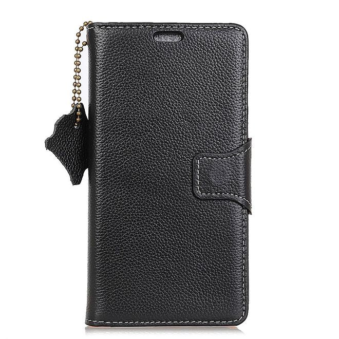 HTC U11 Life Handy Cover - Hülle aus Echtleder - mit Litchitextur und Standfunktion - schwarz