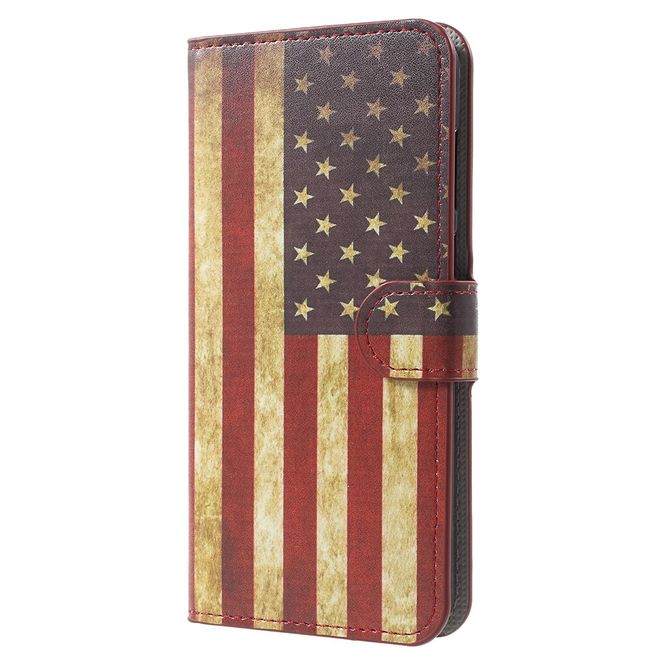 Huawei Honor 7X Handy Hülle - Leder Bookcover - mit Standfunktion - US Flagge im Retrolook
