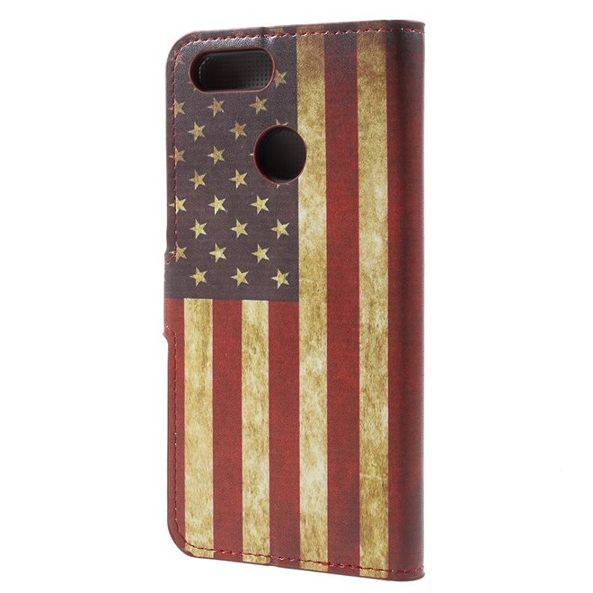 Huawei Honor 7X Handy Hülle - Leder Bookcover - mit Standfunktion - US Flagge im Retrolook